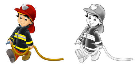 Cartoon sketch fireman with tools - white background - illustration for childrenの写真素材