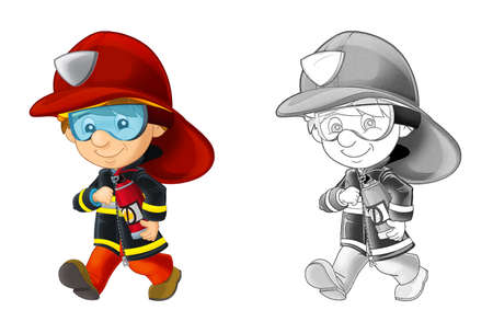 Cartoon sketch fireman with tools - white background - illustration for childrenの写真素材