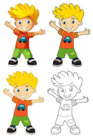 cartoon scene with child boy on white background - illustration for childrenの写真素材