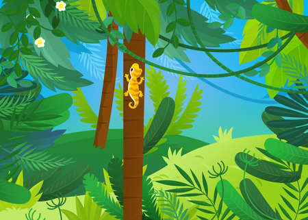 cartoon scene with jungle animals being together illustration for childrenの写真素材