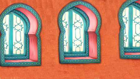 cartoon scene with medieval arabic room - far east ornaments - the stage for different usage - illustration for childrenの写真素材