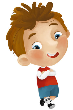 cartoon scene with young boy teenager playing having fun and smiling isolated illustration for childrenの写真素材