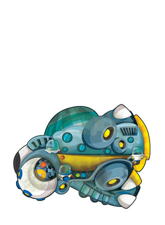 Cartoon funny colorful scene of cosmos galactic alien ufo space craft plane isolated illustration for kidsの写真素材