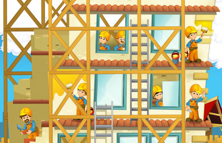 cartoon scene with industry construction site with gear or transportation illustration for kidsの写真素材