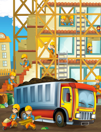 cartoon scene with industry construction site with gear or transportation illustration for kidsの写真素材