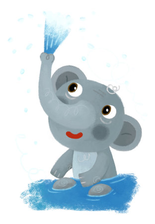 cartoon scene with wild animal elephant doing things like human on white background illustration for...