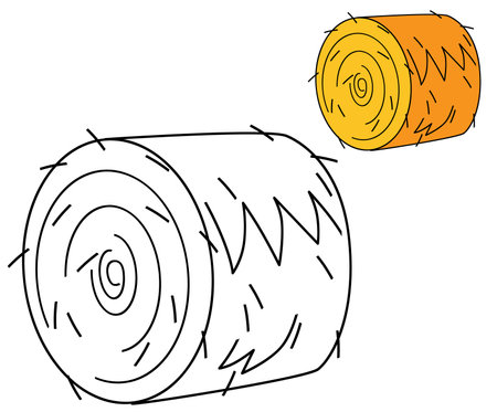 Cartoon scene with farm stack or roll of hay nature harvest agriculture isolated background coloring page sketch drawing with colorful preview illustration for kidsの写真素材