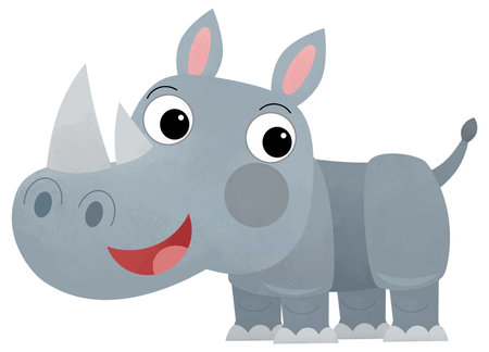 cartoon scene with rhino rhinoceros on white background safari illustration for childrenの写真素材