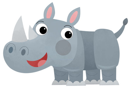 cartoon scene with rhino rhinoceros on white background safari illustration for childrenの写真素材