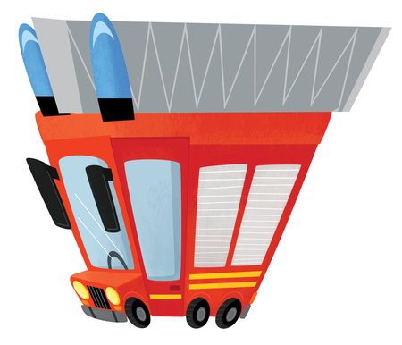cartoon scene with firetruck car heavy duty truck isolated illustration for children