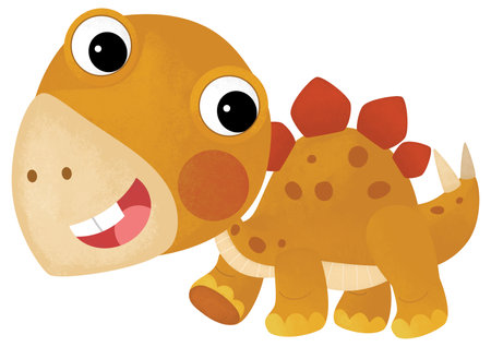 cartoon scene with happy prehistoric animal stego stegosaurus smiling and walking isolated on white background illustration for childrenの写真素材
