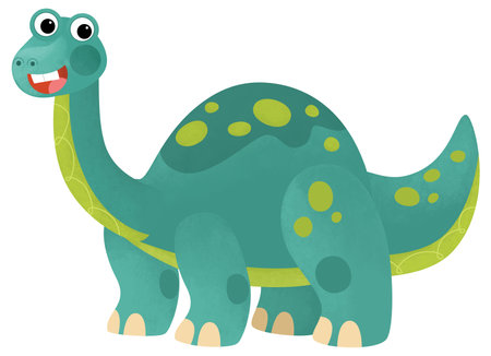 cartoon scene with happy prehistoric animal brontosaurus diplodocus smiling and walking isolated on white background illustration for childrenの写真素材