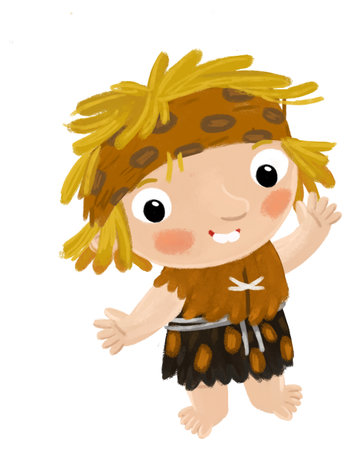 cartoon scene with caveman toned man isolated with illustration for children