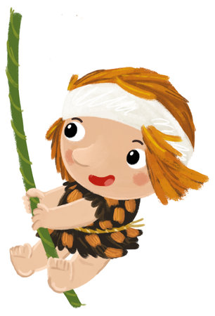 cartoon scene with caveman toned man isolated with illustration for childrenの写真素材