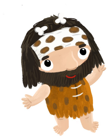 cartoon scene with caveman toned man isolated with illustration for childrenの写真素材