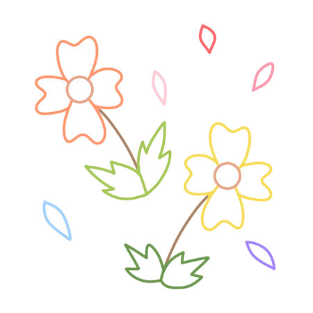 Two beautiful multi-colored flowers fluttering in the wind.の写真素材