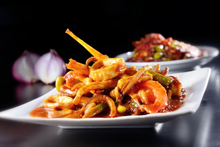 Sambal spicy squid cook in traditional baba styleの写真素材