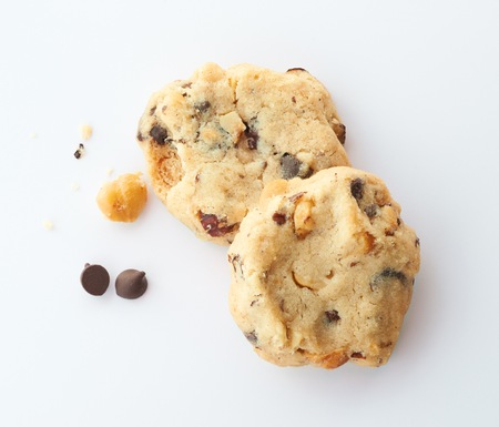 Chocolate chip cookies on whiteの写真素材