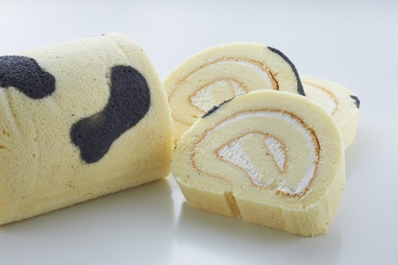 Milk and Charcoal Swiss Roll cakeの写真素材