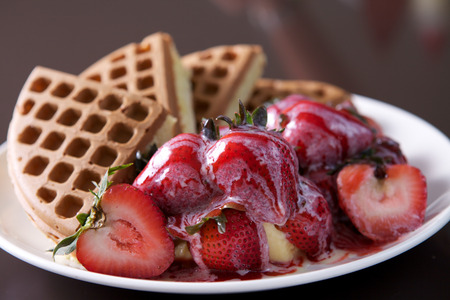 Belgium waffle with sweet strawberryの写真素材