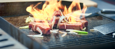 Close Up of Stir Fried Beef with Flameの写真素材