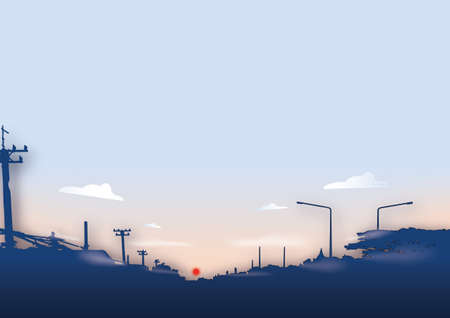Background image abstract morning cloudy sun city electric pole treesのイラスト素材