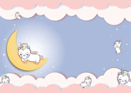 Pastel tone background with unicorn and star circles.のイラスト素材