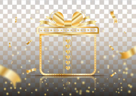 Gift box vector icon set Presentation line symbol isolated on gold color  for birthday, Christmas, simple design.のイラスト素材