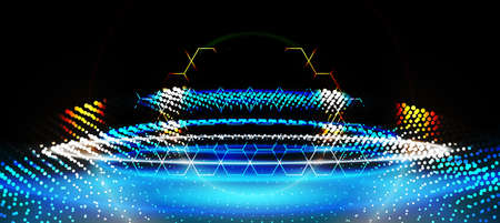 Technology background, color and waves of the future line and text.