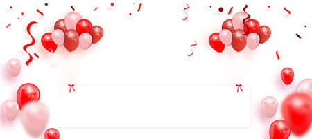 birthday photo frame with gold, black and white balloons and gold ribbons. Transparent background.のイラスト素材