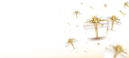 Christmas and New Year's Day gold gift box white background. Vector illustrationのイラスト素材