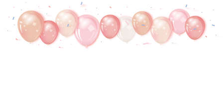 birthday photo frame with gold, black and white balloons and gold ribbons. Transparent background.のイラスト素材