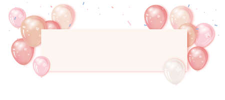 birthday photo frame with gold, black and white balloons and gold ribbons. Transparent background.のイラスト素材
