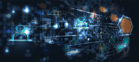 Technology background, color and waves of the future line and text.