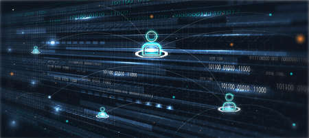 Technology background, color and waves of the future line and text.のイラスト素材