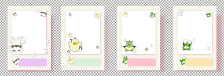 Birthday frame set in a frame with a picture of a bear, a star ice cream and a car in the frame.のイラスト素材