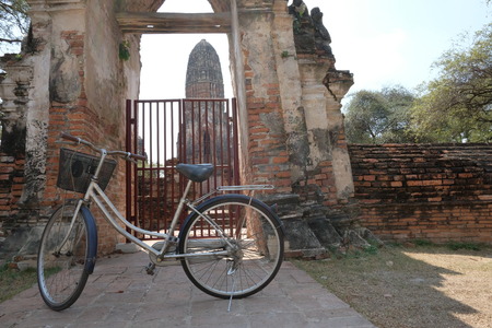 Travel in Ayutthaya using a bicycle as a vehicleの写真素材
