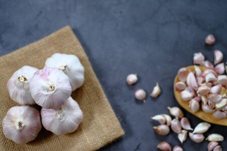 White garlic on the floor for cooking