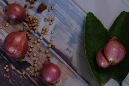 Shallot on the wooden floor