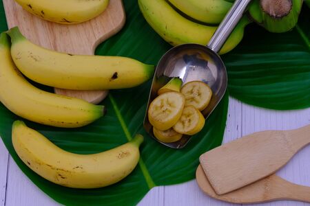 Banana for cooking in the kitchenの写真素材