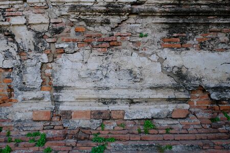 The old wall on the road in Ayutthaya.の写真素材