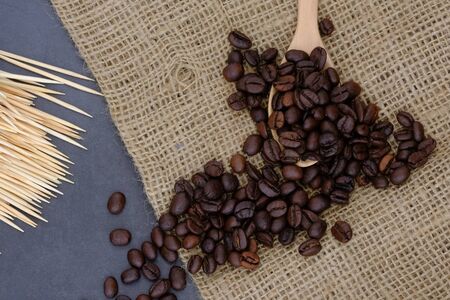 Black coffee beans smell in the kitchen.の写真素材