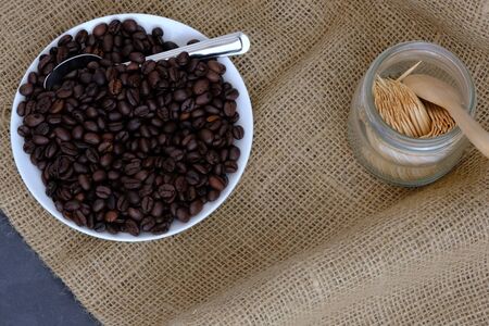 Black coffee beans smell in the kitchen.の写真素材