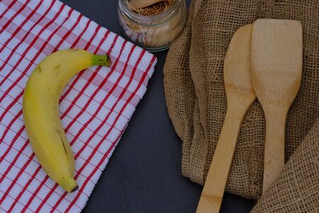 Fresh bananas from the plantation are placed in the kitchen.の写真素材