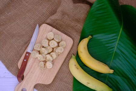 Fresh bananas from the plantation are placed in the kitchen.の写真素材