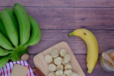 Fresh bananas from the plantation are placed in the kitchen.の写真素材