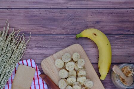 Fresh bananas from the plantation are placed in the kitchen.の写真素材