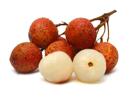 Fresh of lychees fruit isolated on white backgroundの写真素材