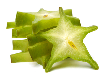 Carambola slices isolated on white backgroundの写真素材