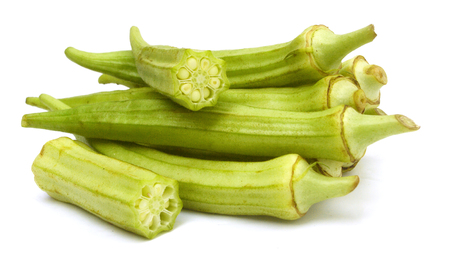 fresh okra isolated on whiteの写真素材